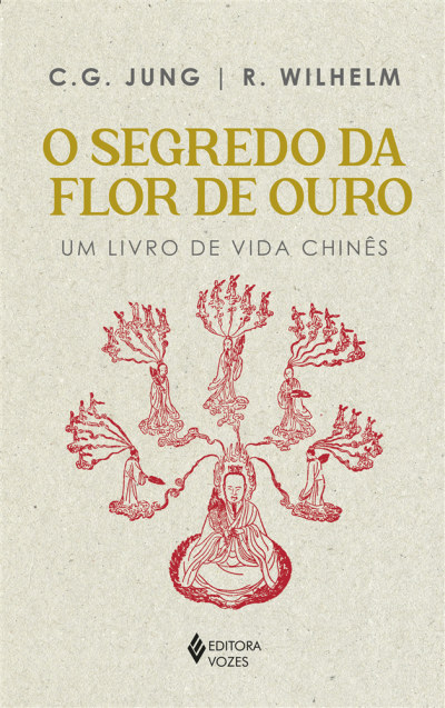 Capa do livro O Segredo da Flor de Ouro com ilustração vermelha e texto em dourado e cinzento