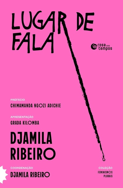 Capa de livro cor-de-rosa com texto em preto e logo rosa dos tempos