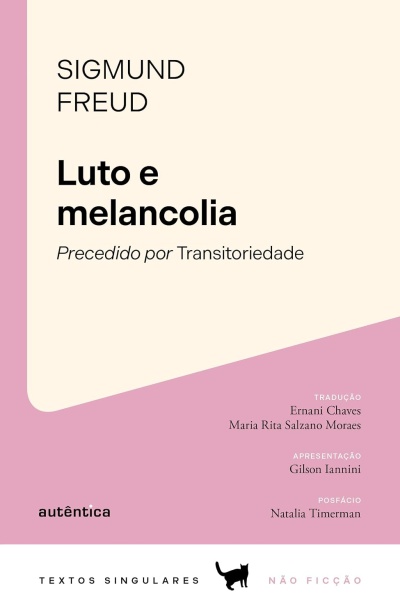 Capa de livro Luto e melancolia de Sigmund Freud com design em creme e rosa.