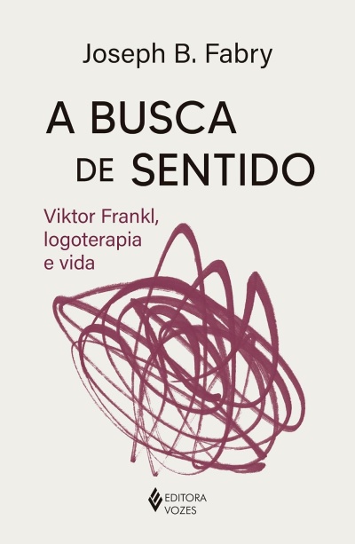 Capa de livro A BUSCA DE SENTIDO com texto e desenho abstrato roxo