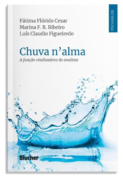 Capa de livro com título Chuva nalma e imagem de salpico de água azul.