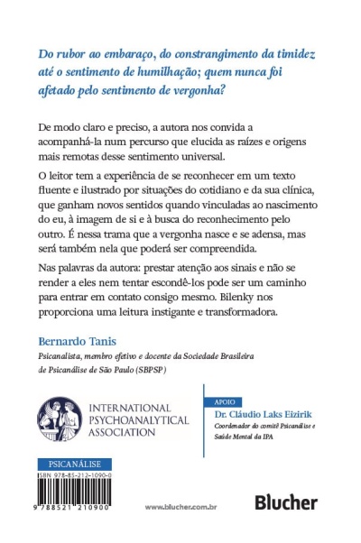 Verso de livro com texto em português, selo da INTERNATIONAL PSYCHOANALYTICAL ASSOCIATION, código de barras e marca Blucher