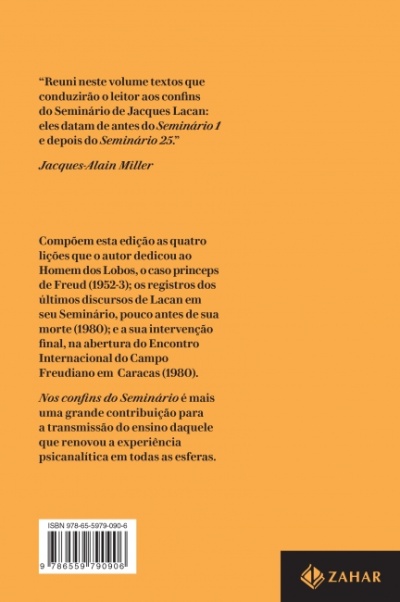 Contracapa de livro laranja com texto e código de barras.