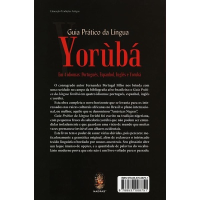 Contracapa do livro Guia Prático da Língua Yorùbá com texto descritivo e código de barras