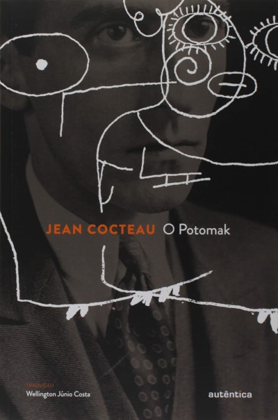 Capa de livro Jean Cocteau O Potomak com fotografia e ilustrações abstratas em branco.