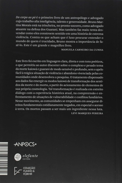 Contracapa de livro preta com texto branco e logos diversos