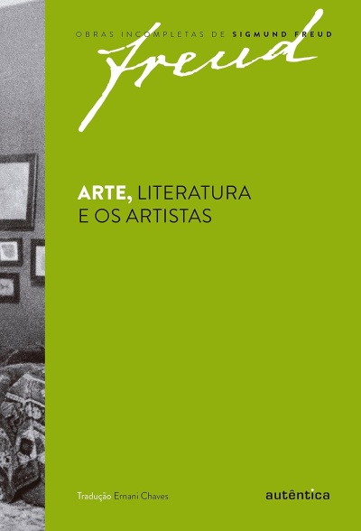 Capa de livro verde com texto e imagem em preto e branco de uma sala com sofá e quadros