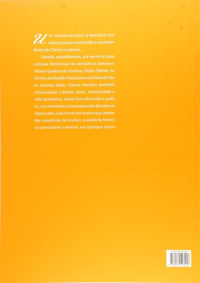 Capa de trás de livro laranja com texto branco e código de barras