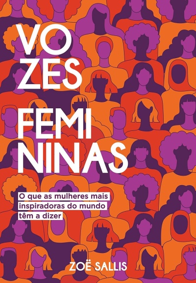 Capa de livro com ilustrações estilizadas de pessoas em laranja e roxo e texto branco