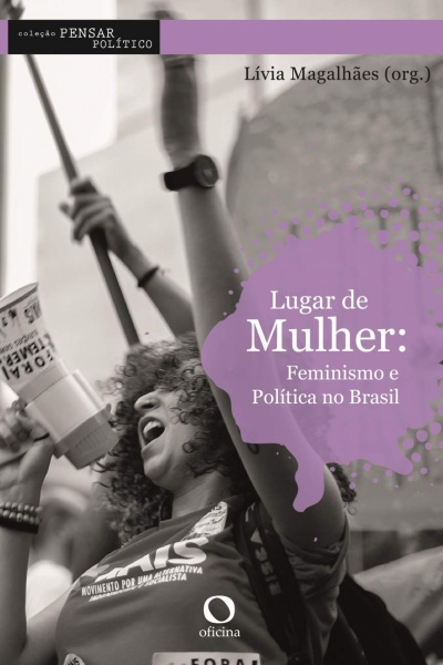 Capa de livro sobre feminismo e política com mulher em protesto a preto e branco
