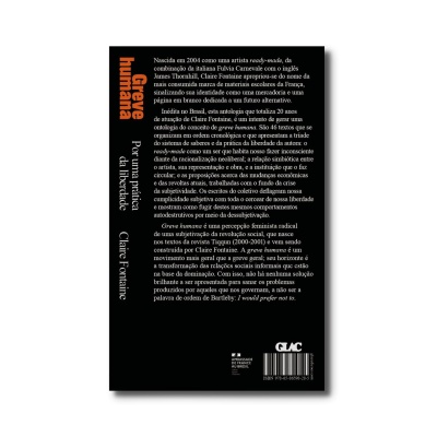Capa preta do livro Greve humana de Claire Fontaine com texto em português e código de barras.
