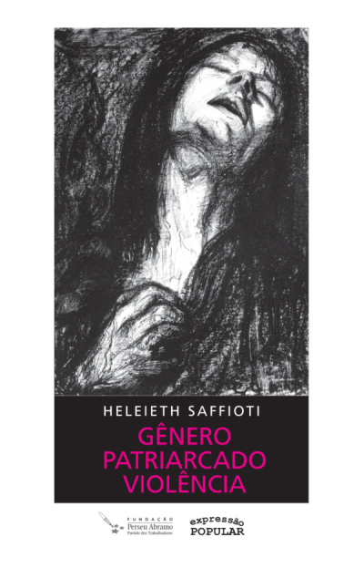 Capa de livro GÊNERO PATRIARCADO VIOLÊNCIA com ilustração em preto e branco de mulher e texto em rosa