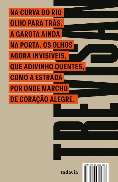 Contracapa de livro com texto em blocos laranja e preto sobre fundo bege, código de barras e ISBN.