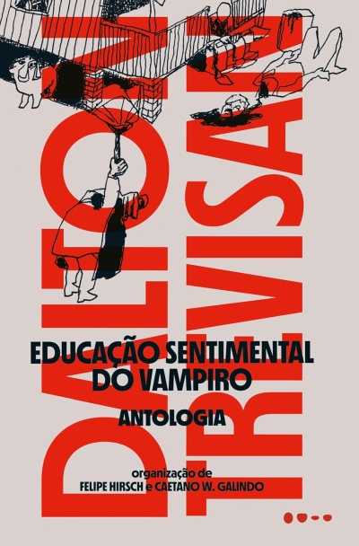 Capa de livro com título vermelho e texto preto em fundo cinza com ilustração em linha preta