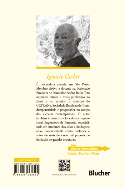 Capa de livro com foto de homem idoso e texto em português sobre psicanálise
