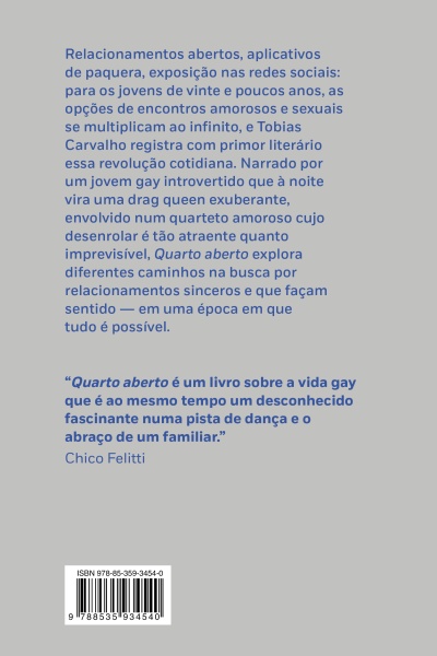 Verso de livro com texto em azul sobre fundo cinzento e código ISBN com código de barras.