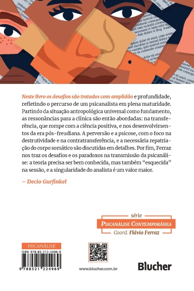 Capa traseira do livro com ilustração abstrata e texto em português