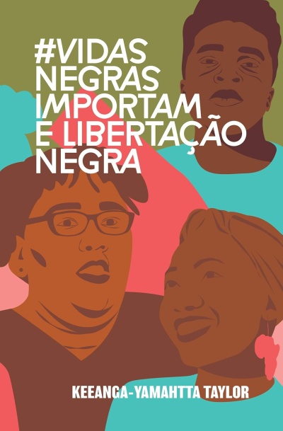 Ilustração de três pessoas com texto sobrepostas