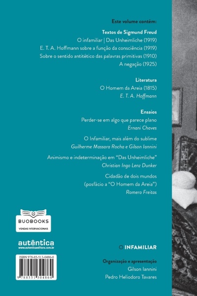 Parte traseira de livro azul com texto em português e logótipos da BUOBOOKS e autêntica.