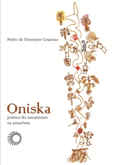 Capa de livro Oniska poética do xamanismo na amazônia com ilustrações verticais coloridas