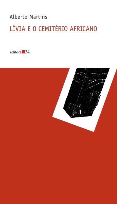 Capa de livro LÍVIA E O CEMITÉRIO AFRICANO de Alberto Martins com design em branco, vermelho e preto.