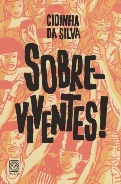 Capa de livro com título Sobre-Viventes! e ilustração de pessoas em tons laranja e rosa.