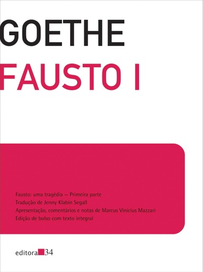 Capa do livro FAUSTO I de GOETHE com fundo branco e detalhe vermelho.