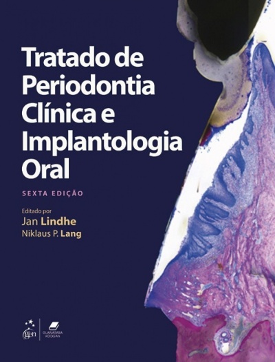 Capa de livro sobre periodontia e implantologia oral com imagem de tecido biológico