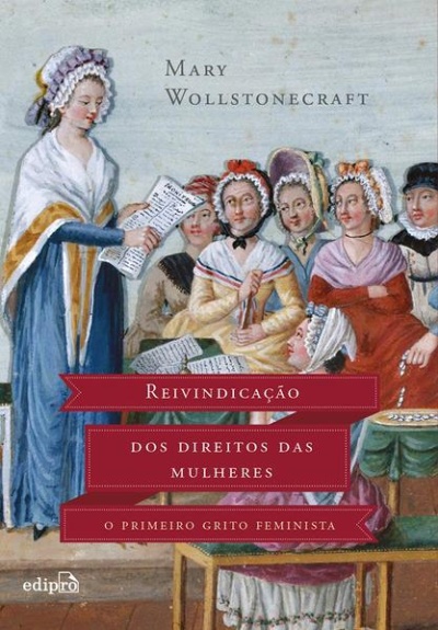 Capa de livro com mulheres vestidas historicamente e texto sobre direitos das mulheres