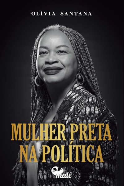 Capa de livro com mulher de cabelos trançados, título Mulher Preta na Política e nome Olívia Santana