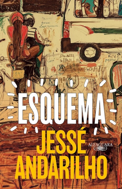 Capa de livro com ilustração de duas pessoas numa mota e texto ESQUEMÁ JESSÉ ANDARILHO.