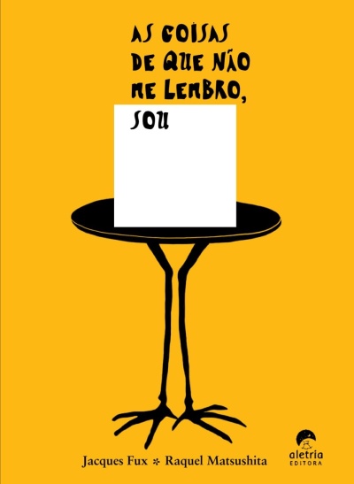 Capa de livro amarelo com ilustração preta e texto em português