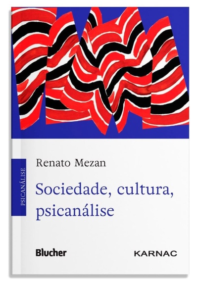 Capa do livro Sociedade, cultura, psicanálise com padrão abstrato vermelho, preto e branco