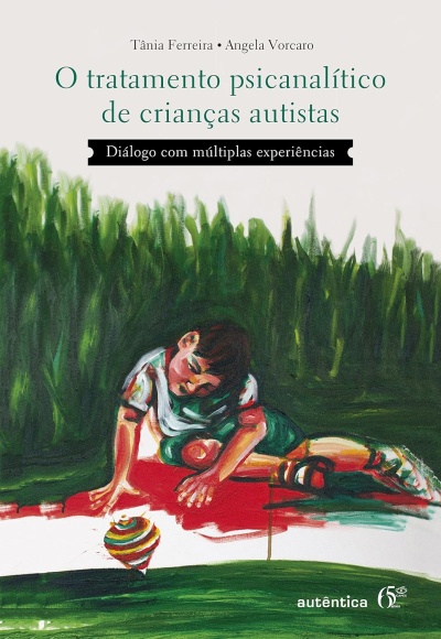 Livro com ilustração de criança e texto sobre tratamento psicanalítico de crianças autistas