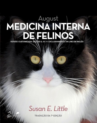 Livro Medicina Interna de Felinos com imagem de gato preto e branco
