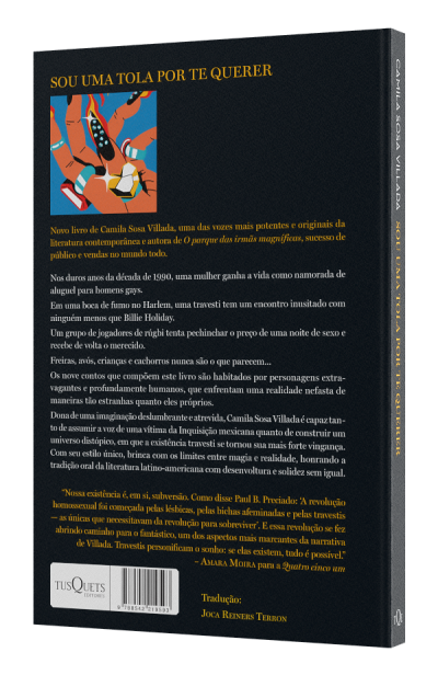 Capa de livro preta com texto amarelo e branco, título SOU UMA TOLA POR TE QUERER