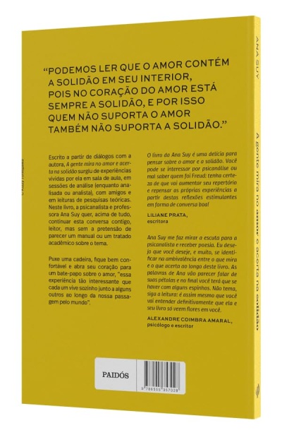 Capa traseira de livro amarelo com texto em português e selo da editora Paidós.