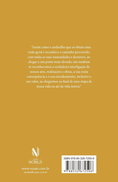 Capa traseira de livro castanha com texto branco e código de barras