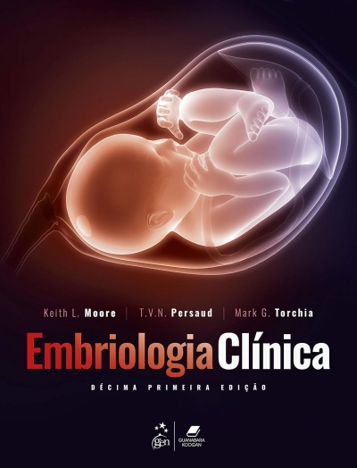 Capa de livro Embriologia Clínica com embrião humano translúcido