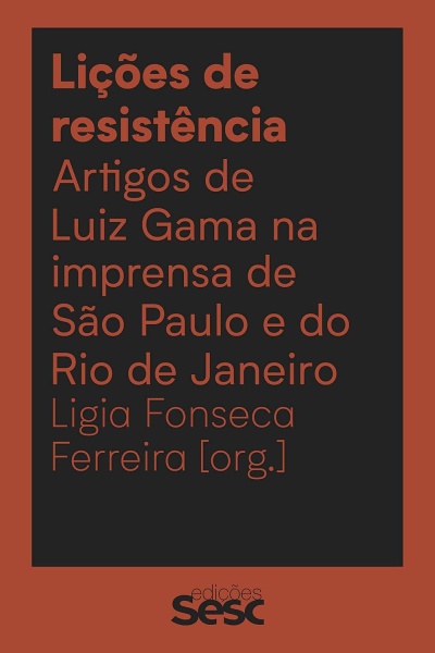 Capa de livro castanha com texto laranja em retângulo preto central.