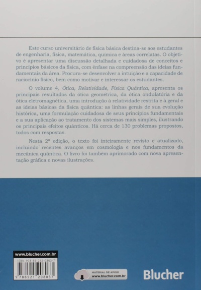 Contracapa de livro de física básica com texto explicativo e código de barras