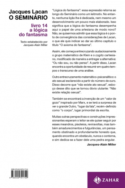 Capa traseira de livro O SEMINÁRIO livro 14 a lógica fantasma de Jacques Lacan