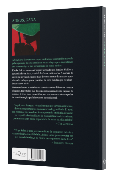 Capa do livro Adeus, Gana com imagem de pessoa e folha verde