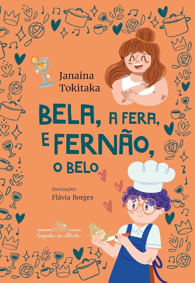 Capa de livro infantil com fundo laranja e ilustrações coloridas e texto em português