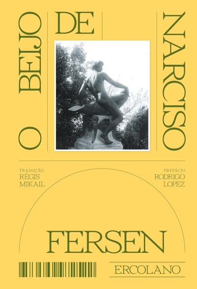 Capa amarela de livro com título verde e imagem a preto e branco de escultura masculina nua