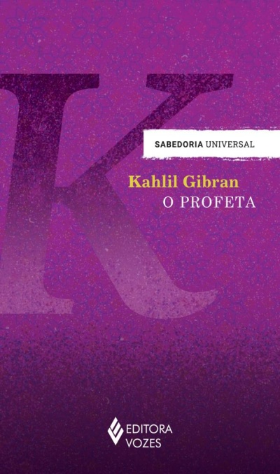 Capa de livro roxa com texto Kahlil Gibran O PROFETA