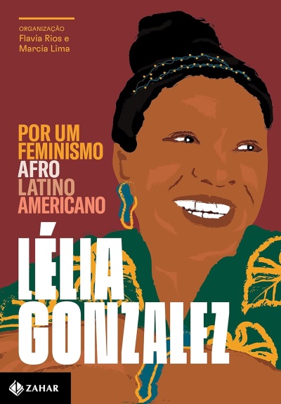 Capa de livro com ilustração de mulher negra sorridente e texto sobre feminismo afro latino americano.