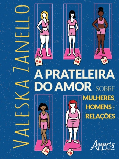 Capa de livro ilustrada com cinco mulheres em plataformas rosas e texto em português