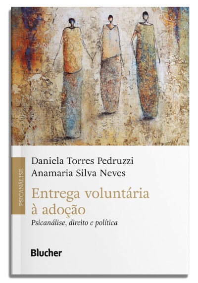 Capa de livro Entrega voluntária à adoção com figuras abstratas e texto em português