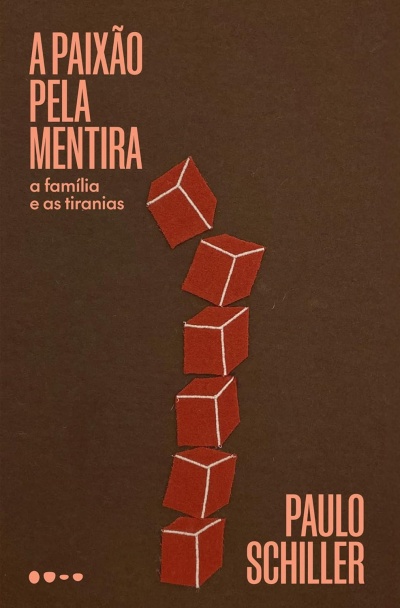 Capa de livro castanha com texto e ilustração de cubos vermelhos.